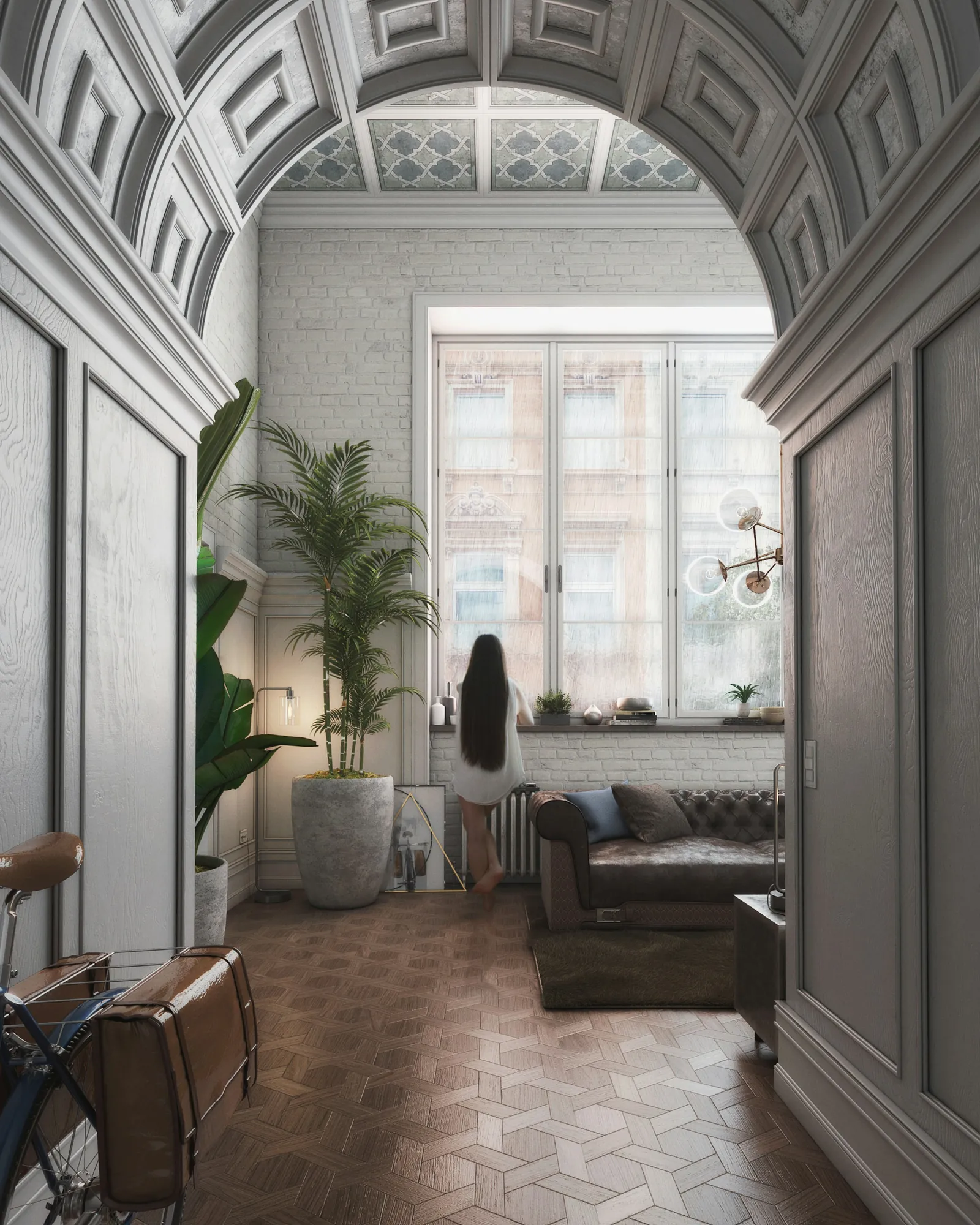 The Lace Market Rooms: a reading room with a patterned ceiling and plants