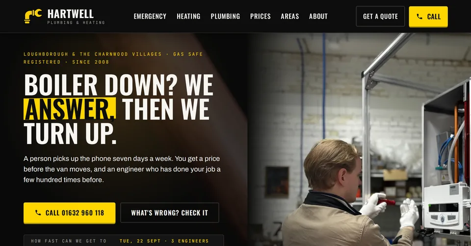Hartwell Plumbing homepage