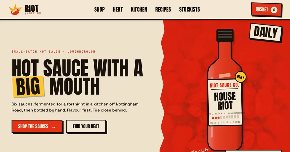 Riot Sauce Co. homepage