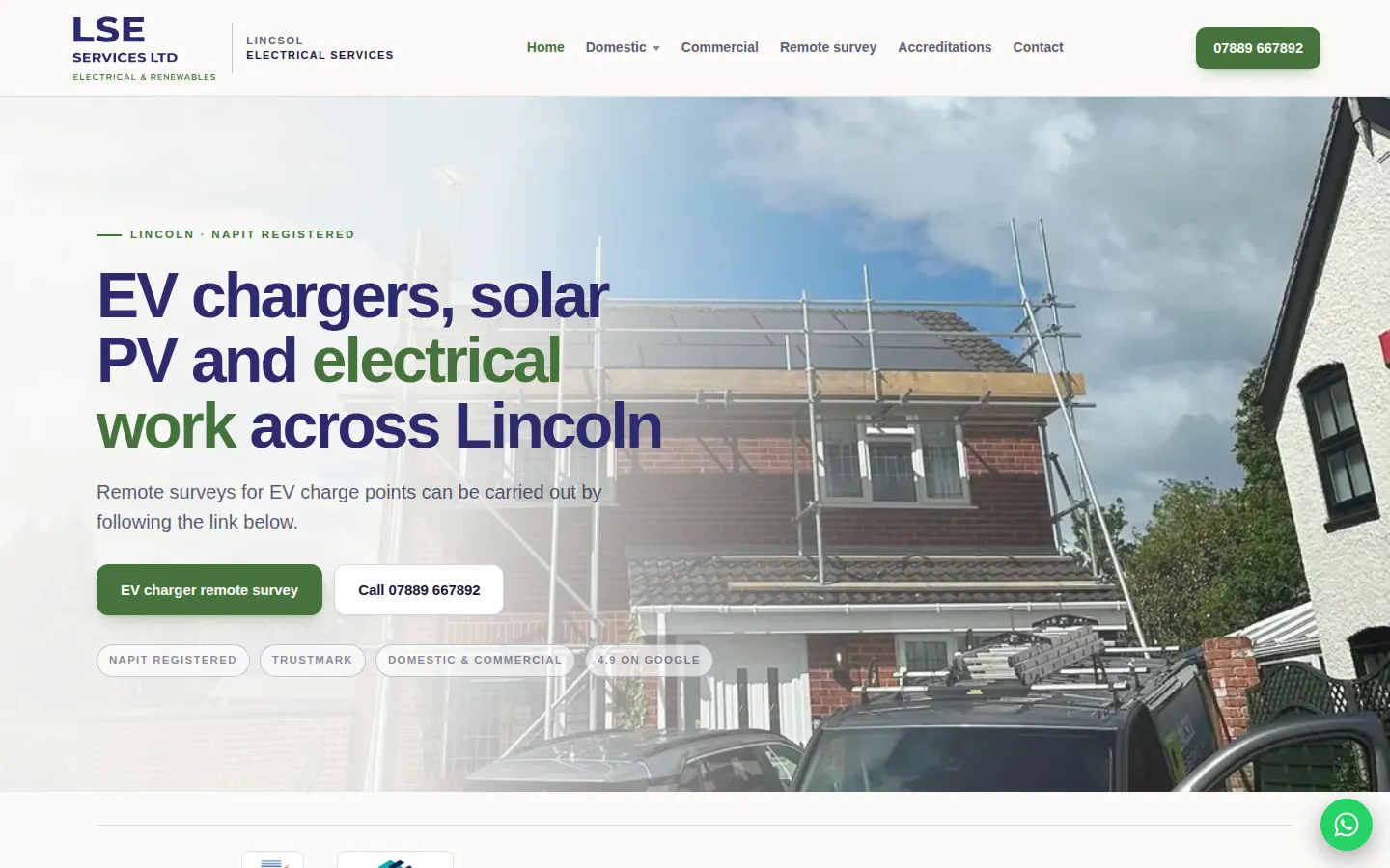 The Lincsol Electrical Services homepage: EV chargers, solar PV and electrical work across Lincoln.